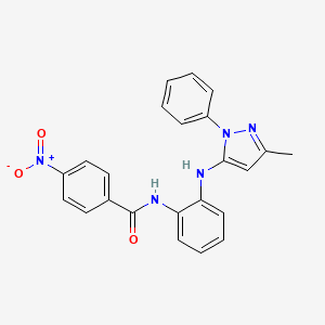 molecular formula C23H19N5O3 B3829067 N-{2-[(3-methyl-1-phenyl-1H-pyrazol-5-yl)amino]phenyl}-4-nitrobenzamide 