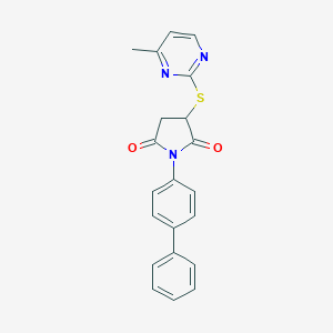 molecular formula C21H17N3O2S B382908 1-Biphenyl-4-yl-3-(4-methyl-pyrimidin-2-ylsulfanyl)-pyrrolidine-2,5-dione 