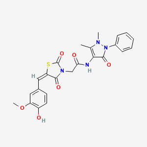 molecular formula C24H22N4O6S B3829138 N-(1,5-dimethyl-3-oxo-2-phenyl-2,3-dihydro-1H-pyrazol-4-yl)-2-[5-(4-hydroxy-3-methoxybenzylidene)-2,4-dioxo-1,3-thiazolidin-3-yl]acetamide 