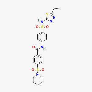 molecular formula C22H25N5O5S3 B3829146 N-(4-{[(5-ethyl-1,3,4-thiadiazol-2-yl)amino]sulfonyl}phenyl)-4-(1-piperidinylsulfonyl)benzamide 