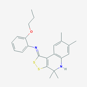 molecular formula C23H26N2OS2 B382917 2-Propoxy-1-[(4,4,7,8-tetramethyl(4,5-dihydro-1,2-dithioleno[5,4-c]quinolinyli dene))azamethyl]benzene 