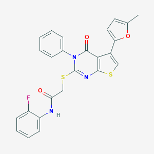 molecular formula C25H18FN3O3S2 B382919 N-(2-氟苯基)-2-[5-(5-甲基呋喃-2-基)-4-氧代-3-苯基噻吩并[2,3-d]嘧啶-2-基]硫代乙酰胺 CAS No. 379241-63-1