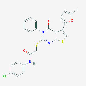 molecular formula C25H18ClN3O3S2 B382920 N-(4-chlorophenyl)-2-[5-(5-methylfuran-2-yl)-4-oxo-3-phenylthieno[2,3-d]pyrimidin-2-yl]sulfanylacetamide CAS No. 379236-32-5