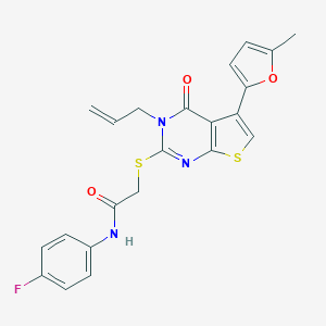 molecular formula C22H18FN3O3S2 B382922 N-(4-fluorophenyl)-2-[5-(5-methylfuran-2-yl)-4-oxo-3-prop-2-enylthieno[2,3-d]pyrimidin-2-yl]sulfanylacetamide CAS No. 379241-62-0