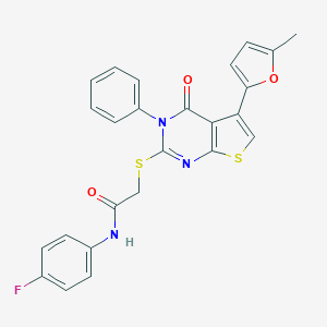 molecular formula C25H18FN3O3S2 B382923 N-(4-fluorophenyl)-2-[5-(5-methylfuran-2-yl)-4-oxo-3-phenylthieno[2,3-d]pyrimidin-2-yl]sulfanylacetamide CAS No. 380454-97-7