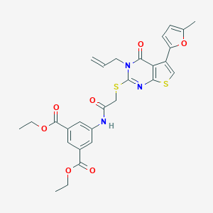 molecular formula C28H27N3O7S2 B382927 Diethyl 5-[[2-[5-(5-methylfuran-2-yl)-4-oxo-3-prop-2-enylthieno[2,3-d]pyrimidin-2-yl]sulfanylacetyl]amino]benzene-1,3-dicarboxylate CAS No. 379235-95-7