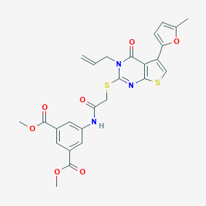 molecular formula C26H23N3O7S2 B382928 Dimethyl 5-[[2-[5-(5-methylfuran-2-yl)-4-oxo-3-prop-2-enylthieno[2,3-d]pyrimidin-2-yl]sulfanylacetyl]amino]benzene-1,3-dicarboxylate CAS No. 379236-78-9