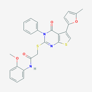 molecular formula C26H21N3O4S2 B382931 N-(2-methoxyphenyl)-2-[5-(5-methylfuran-2-yl)-4-oxo-3-phenylthieno[2,3-d]pyrimidin-2-yl]sulfanylacetamide CAS No. 379236-35-8