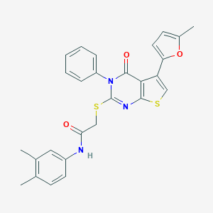 N-(3,4-dimethylphenyl)-2-[5-(5-methylfuran-2-yl)-4-oxo-3-phenylthieno[2,3-d]pyrimidin-2-yl]sulfanylacetamide