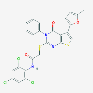 2-[5-(5-methylfuran-2-yl)-4-oxo-3-phenylthieno[2,3-d]pyrimidin-2-yl]sulfanyl-N-(2,4,6-trichlorophenyl)acetamide
