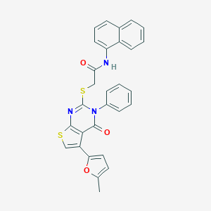 molecular formula C29H21N3O3S2 B382943 2-[5-(5-methylfuran-2-yl)-4-oxo-3-phenylthieno[2,3-d]pyrimidin-2-yl]sulfanyl-N-naphthalen-1-ylacetamide CAS No. 379236-43-8