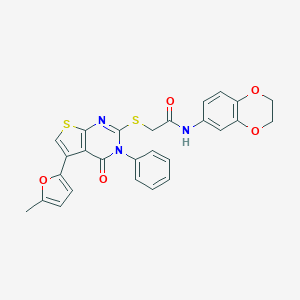 molecular formula C27H21N3O5S2 B382945 N-(2,3-dihydro-1,4-benzodioxin-6-yl)-2-[5-(5-methylfuran-2-yl)-4-oxo-3-phenylthieno[2,3-d]pyrimidin-2-yl]sulfanylacetamide CAS No. 379236-17-6