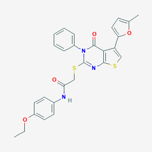 molecular formula C27H23N3O4S2 B382946 N-(4-ethoxyphenyl)-2-[5-(5-methylfuran-2-yl)-4-oxo-3-phenylthieno[2,3-d]pyrimidin-2-yl]sulfanylacetamide CAS No. 379236-15-4