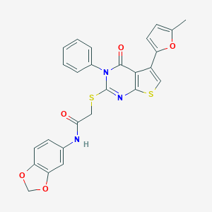 molecular formula C26H19N3O5S2 B382947 N-(1,3-benzodioxol-5-yl)-2-[5-(5-methylfuran-2-yl)-4-oxo-3-phenylthieno[2,3-d]pyrimidin-2-yl]sulfanylacetamide CAS No. 379236-38-1