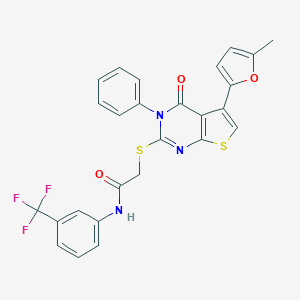 molecular formula C26H18F3N3O3S2 B382949 2-[5-(5-methylfuran-2-yl)-4-oxo-3-phenylthieno[2,3-d]pyrimidin-2-yl]sulfanyl-N-[3-(trifluoromethyl)phenyl]acetamide CAS No. 379239-27-7