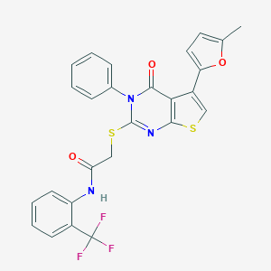 2-[5-(5-methylfuran-2-yl)-4-oxo-3-phenylthieno[2,3-d]pyrimidin-2-yl]sulfanyl-N-[2-(trifluoromethyl)phenyl]acetamide