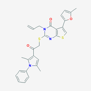 molecular formula C28H25N3O3S2 B382952 2-[2-(2,5-Dimethyl-1-phenylpyrrol-3-yl)-2-oxoethyl]sulfanyl-5-(5-methylfuran-2-yl)-3-prop-2-enylthieno[2,3-d]pyrimidin-4-one CAS No. 379236-77-8