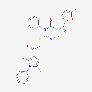 molecular formula C31H25N3O3S2 B382954 2-[2-(2,5-Dimethyl-1-phenylpyrrol-3-yl)-2-oxoethyl]sulfanyl-5-(5-methylfuran-2-yl)-3-phenylthieno[2,3-d]pyrimidin-4-one CAS No. 379236-39-2