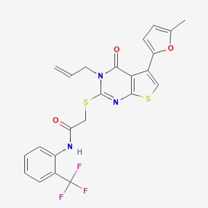 molecular formula C23H18F3N3O3S2 B382955 2-[5-(5-methylfuran-2-yl)-4-oxo-3-prop-2-enylthieno[2,3-d]pyrimidin-2-yl]sulfanyl-N-[2-(trifluoromethyl)phenyl]acetamide CAS No. 379236-50-7
