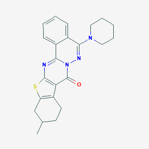 molecular formula C23H24N4OS B382960 11-methyl-5-(1-piperidinyl)-9,10,11,12-tetrahydro-8H-[1]benzothieno[2',3':4,5]pyrimido[2,1-a]phthalazin-8-one 