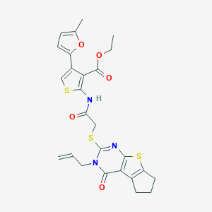 ethyl 2-({[(3-allyl-4-oxo-3,5,6,7-tetrahydro-4H-cyclopenta[4,5]thieno[2,3-d]pyrimidin-2-yl)sulfanyl]acetyl}amino)-4-(5-methyl-2-furyl)-3-thiophenecarboxylate