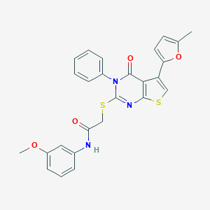 molecular formula C26H21N3O4S2 B382978 N-(3-methoxyphenyl)-2-[5-(5-methylfuran-2-yl)-4-oxo-3-phenylthieno[2,3-d]pyrimidin-2-yl]sulfanylacetamide CAS No. 379236-34-7