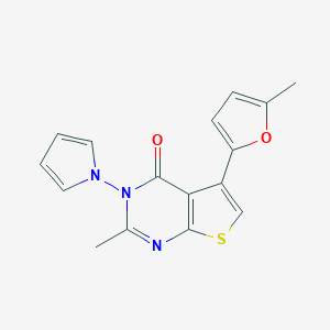 molecular formula C16H13N3O2S B382979 2-Methyl-5-(5-methyl-2-furanyl)-3-(1-pyrrolyl)-4-thieno[2,3-d]pyrimidinone 