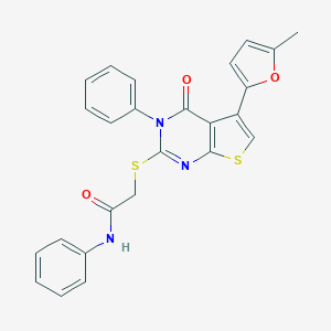 molecular formula C25H19N3O3S2 B382980 2-[5-(5-methylfuran-2-yl)-4-oxo-3-phenylthieno[2,3-d]pyrimidin-2-yl]sulfanyl-N-phenylacetamide CAS No. 379236-42-7