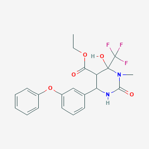 molecular formula C21H21F3N2O5 B382988 Ethyl 6-hydroxy-1-methyl-2-oxo-4-(3-phenoxyphenyl)-6-(trifluoromethyl)-1,3-diazinane-5-carboxylate CAS No. 459153-62-9