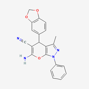 molecular formula C21H16N4O3 B3829890 6-amino-4-(1,3-benzodioxol-5-yl)-3-methyl-1-phenyl-1,4-dihydropyrano[2,3-c]pyrazole-5-carbonitrile 