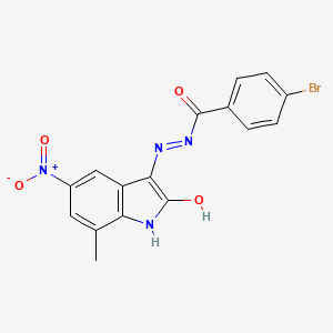 4-bromo-N'-(7-methyl-5-nitro-2-oxo-1,2-dihydro-3H-indol-3-ylidene)benzohydrazide