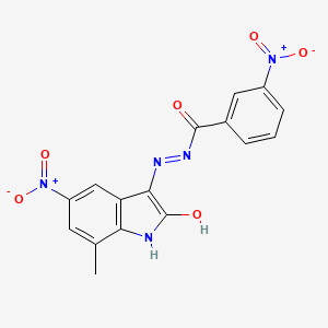 molecular formula C16H11N5O6 B3829921 N'-(7-methyl-5-nitro-2-oxo-1,2-dihydro-3H-indol-3-ylidene)-3-nitrobenzohydrazide 
