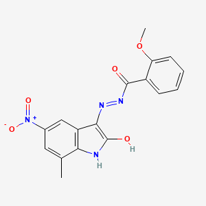 molecular formula C17H14N4O5 B3829924 2-methoxy-N'-(7-methyl-5-nitro-2-oxo-1,2-dihydro-3H-indol-3-ylidene)benzohydrazide 