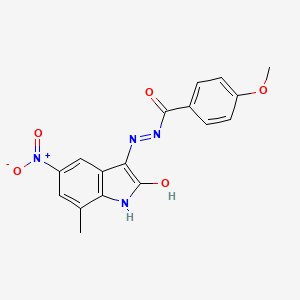 4-methoxy-N'-(7-methyl-5-nitro-2-oxo-1,2-dihydro-3H-indol-3-ylidene)benzohydrazide