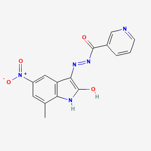 molecular formula C15H11N5O4 B3829931 N'-(7-methyl-5-nitro-2-oxo-1,2-dihydro-3H-indol-3-ylidene)nicotinohydrazide 