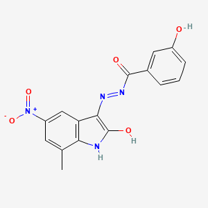 molecular formula C16H12N4O5 B3829940 3-hydroxy-N'-(7-methyl-5-nitro-2-oxo-1,2-dihydro-3H-indol-3-ylidene)benzohydrazide 