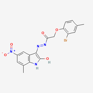 2-(2-bromo-4-methylphenoxy)-N'-(7-methyl-5-nitro-2-oxo-1,2-dihydro-3H-indol-3-ylidene)acetohydrazide