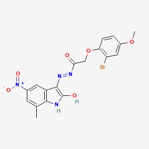 molecular formula C18H15BrN4O6 B3829947 2-(2-bromo-4-methoxyphenoxy)-N'-(7-methyl-5-nitro-2-oxo-1,2-dihydro-3H-indol-3-ylidene)acetohydrazide 