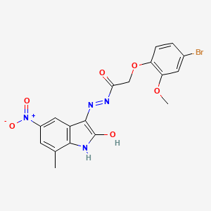 molecular formula C18H15BrN4O6 B3829952 2-(4-bromo-2-methoxyphenoxy)-N'-(7-methyl-5-nitro-2-oxo-1,2-dihydro-3H-indol-3-ylidene)acetohydrazide 