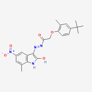 2-(4-tert-butyl-2-methylphenoxy)-N'-(7-methyl-5-nitro-2-oxo-1,2-dihydro-3H-indol-3-ylidene)acetohydrazide