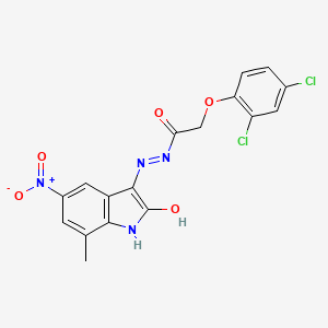 molecular formula C17H12Cl2N4O5 B3829959 2-(2,4-dichlorophenoxy)-N'-(7-methyl-5-nitro-2-oxo-1,2-dihydro-3H-indol-3-ylidene)acetohydrazide 