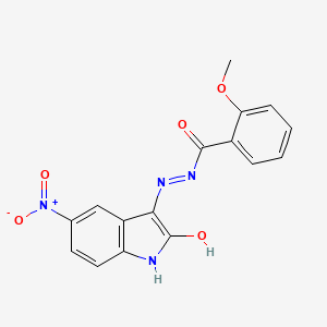 molecular formula C16H12N4O5 B3830016 2-methoxy-N'-(5-nitro-2-oxo-1,2-dihydro-3H-indol-3-ylidene)benzohydrazide 