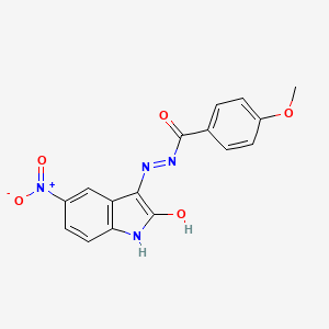 molecular formula C16H12N4O5 B3830018 4-methoxy-N'-(5-nitro-2-oxo-1,2-dihydro-3H-indol-3-ylidene)benzohydrazide 