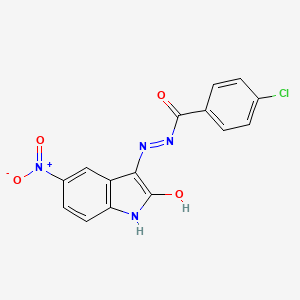 molecular formula C15H9ClN4O4 B3830025 4-chloro-N'-(5-nitro-2-oxo-1,2-dihydro-3H-indol-3-ylidene)benzohydrazide 
