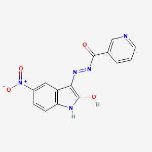 molecular formula C14H9N5O4 B3830031 N'-(5-nitro-2-oxo-1,2-dihydro-3H-indol-3-ylidene)nicotinohydrazide 