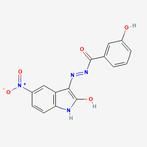molecular formula C15H10N4O5 B3830034 3-hydroxy-N'-(5-nitro-2-oxo-1,2-dihydro-3H-indol-3-ylidene)benzohydrazide 