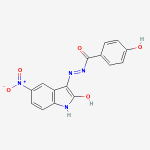 molecular formula C15H10N4O5 B3830040 4-hydroxy-N'-(5-nitro-2-oxo-1,2-dihydro-3H-indol-3-ylidene)benzohydrazide 