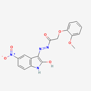 molecular formula C17H14N4O6 B3830053 2-(2-methoxyphenoxy)-N'-(5-nitro-2-oxo-1,2-dihydro-3H-indol-3-ylidene)acetohydrazide 