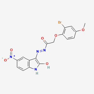 molecular formula C17H13BrN4O6 B3830080 2-(2-bromo-4-methoxyphenoxy)-N'-(5-nitro-2-oxo-1,2-dihydro-3H-indol-3-ylidene)acetohydrazide 
