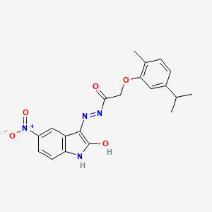 molecular formula C20H20N4O5 B3830095 2-(5-isopropyl-2-methylphenoxy)-N'-(5-nitro-2-oxo-1,2-dihydro-3H-indol-3-ylidene)acetohydrazide 